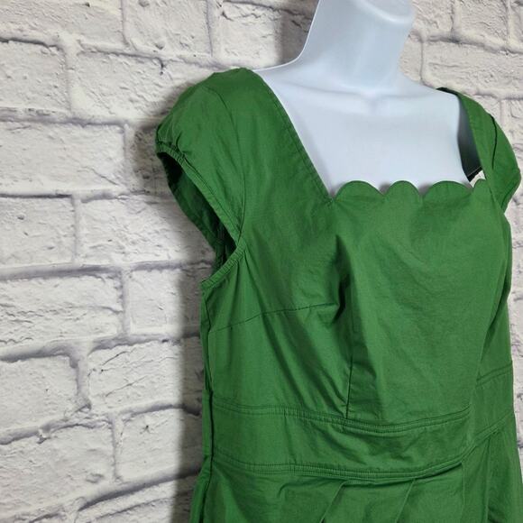 eShakti Dress Size 1X 16W Green Scallop Neck Cap Sleeves Side Zipper Pockets - Picture 4 of 16